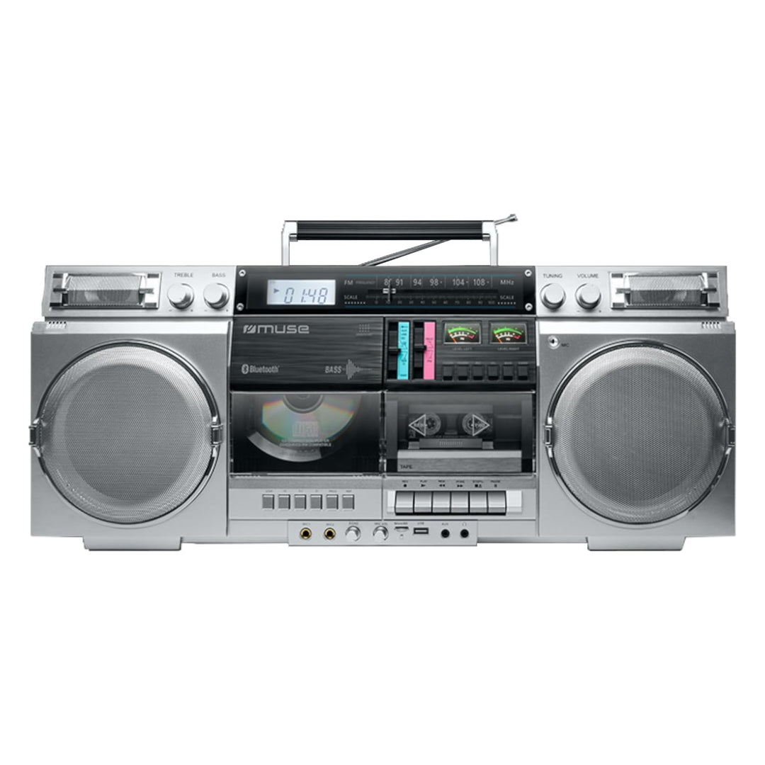 MUSE M-380GBS Retro Kassetten Boombox mit CD-Player, AUX und Bluetooth, Smartphone kompatibel, Kasse
