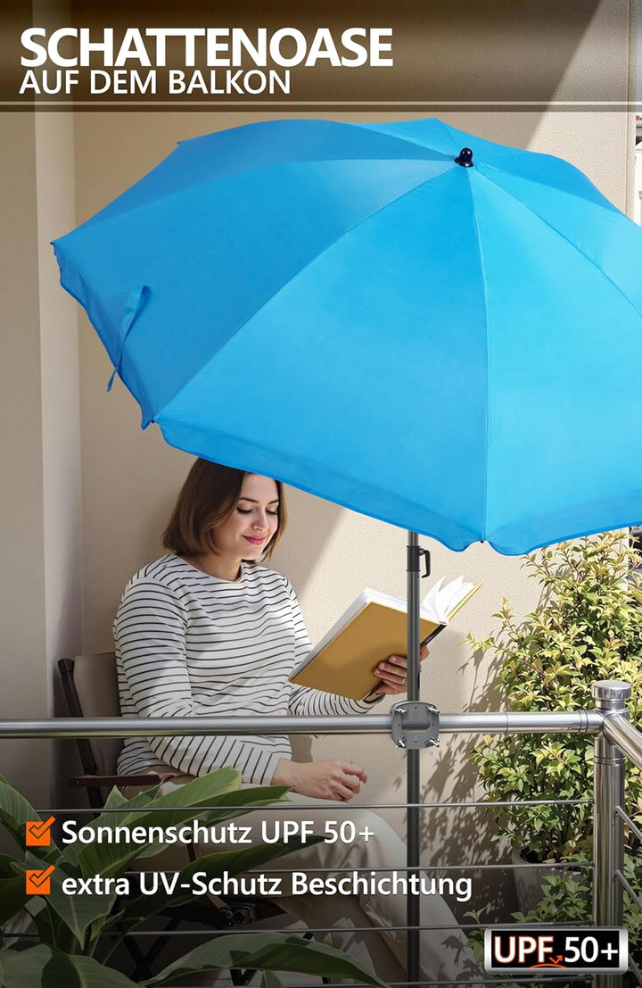 4smile Sonnenschirm Balkon SunnyJoy im 3er-Set - UPF 50+ Balkon Schirm 180 cm + Sonnenschirmhalter B