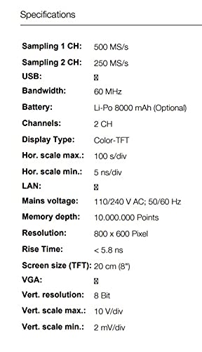 PeakTech 1240 – 2-Kanal Speicher-Oszilloskop (60MHz) mit USB-, VGA-, LAN-Schnittstelle & 8“ Hochaufl