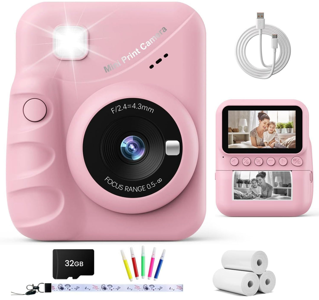 Kinderkamera Sofortbildkamera, 48MP 3.0 Zoll Sofortbildkamera Kinder mit 32G Karte & 3 Rollen Druckp