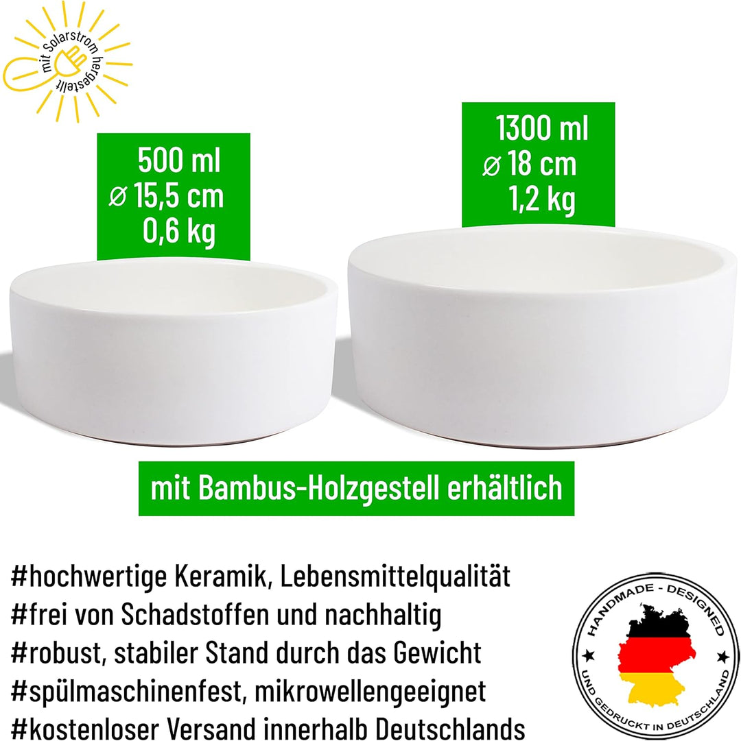 Keramik Doppelnapf „Wunschtext 2-zeilig“ für Hunde & Katzen - personalisiertes Napf-Set mit/ohne Stä