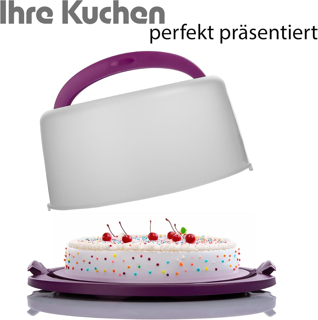 BigDean Kuchen Transportbox Rund in Brombeerfarbe – Tortenglocke mit Tragegriff für sicheren Transpo