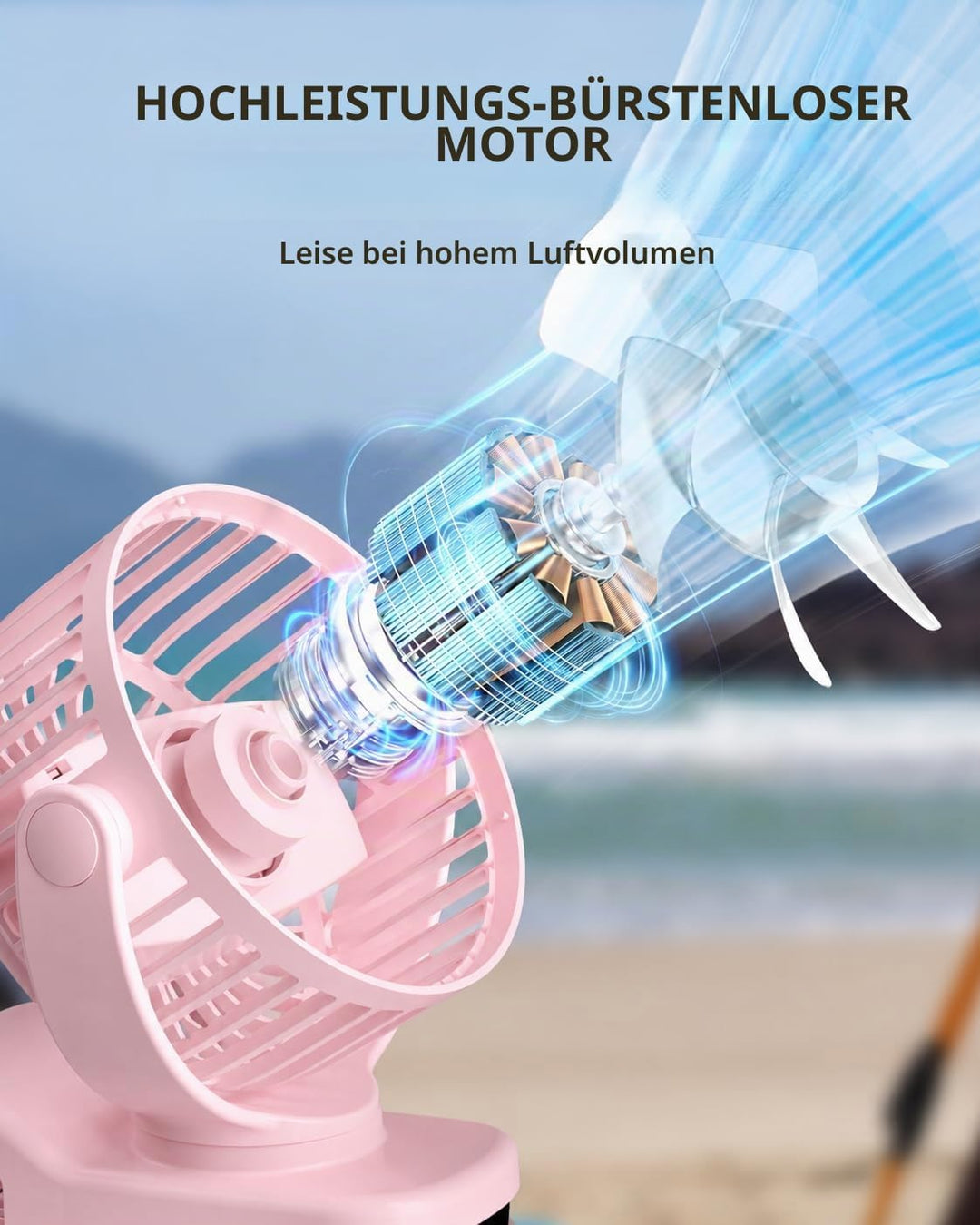 TUNISE USB Ventilator mit Clip, Mini Ventilator 3 Stufen 4,5 m/s, 2000mAh Akku 9,5Std Laufzeit, Tisc