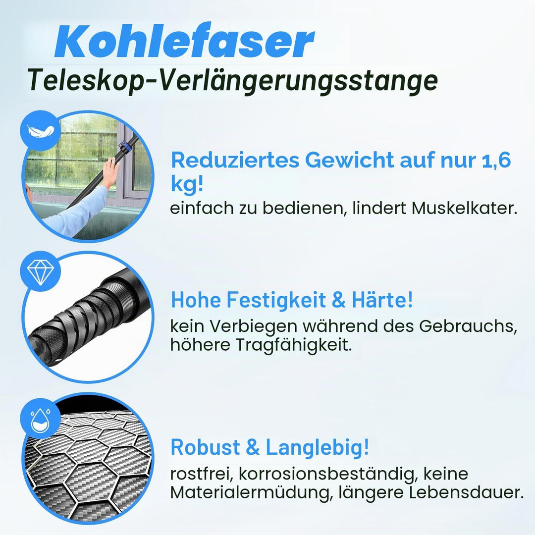 Staubwedel Teleskop 9.15m, Teleskopstange Kohlefaser Fensterreinigung, Staubwedel Ausziehbar Kohlefa