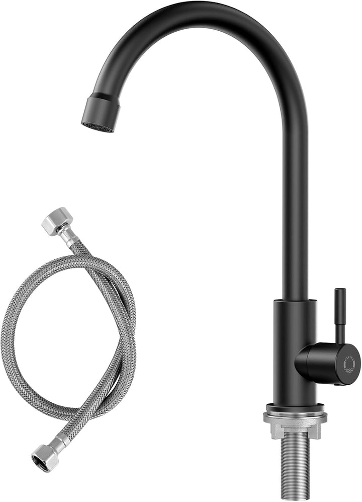 CECIPA Kaltwasserhahn Schwarz, Wasserhahn nur für Kaltwasser mit Edelstahl-Muttern 304, Wasserhahn K