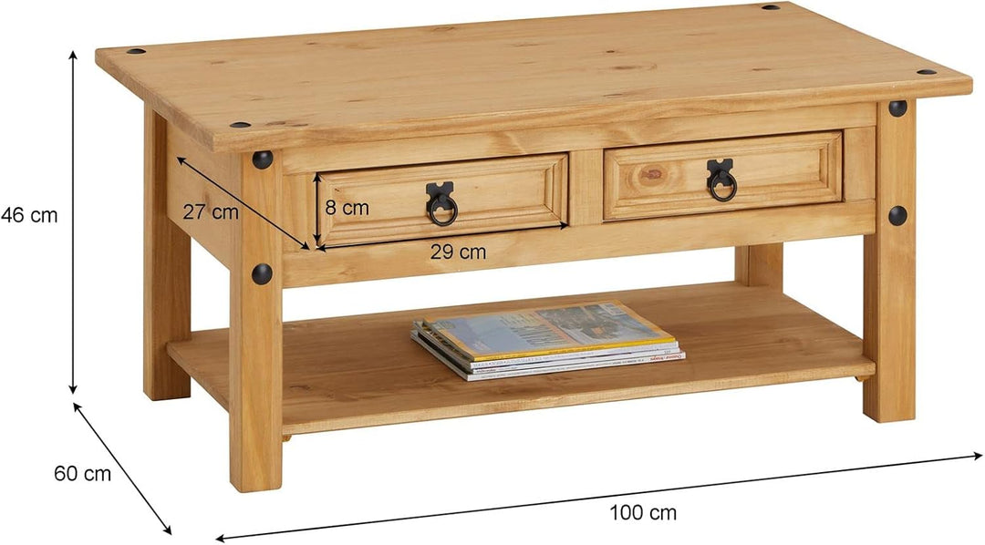 CARO-Möbel Couchtisch Salsa mit 2 Schubladen und praktischer Ablage, Wohnzimmertisch Beistelltisch i