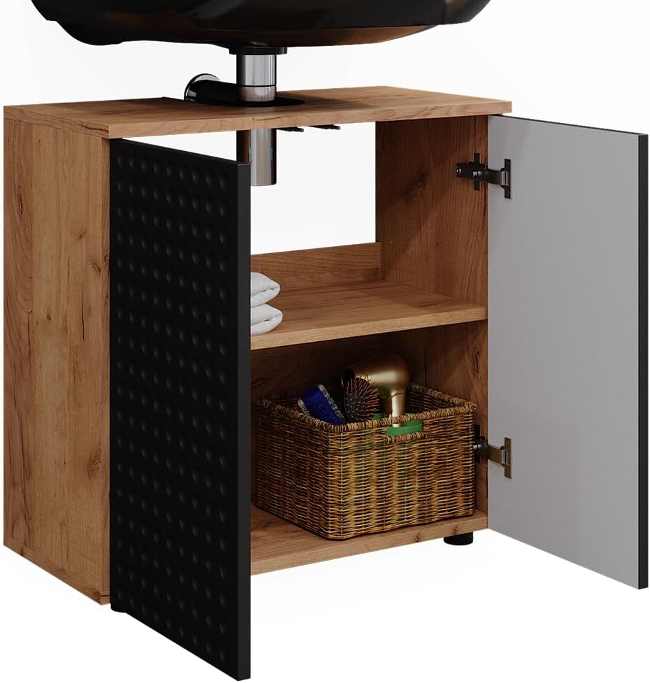 Vicco Waschbeckenunterschrank Irma, Goldkraft Eiche/Anthrazit, 60 x 59 cm Anthrazit Gepunktet Waschb