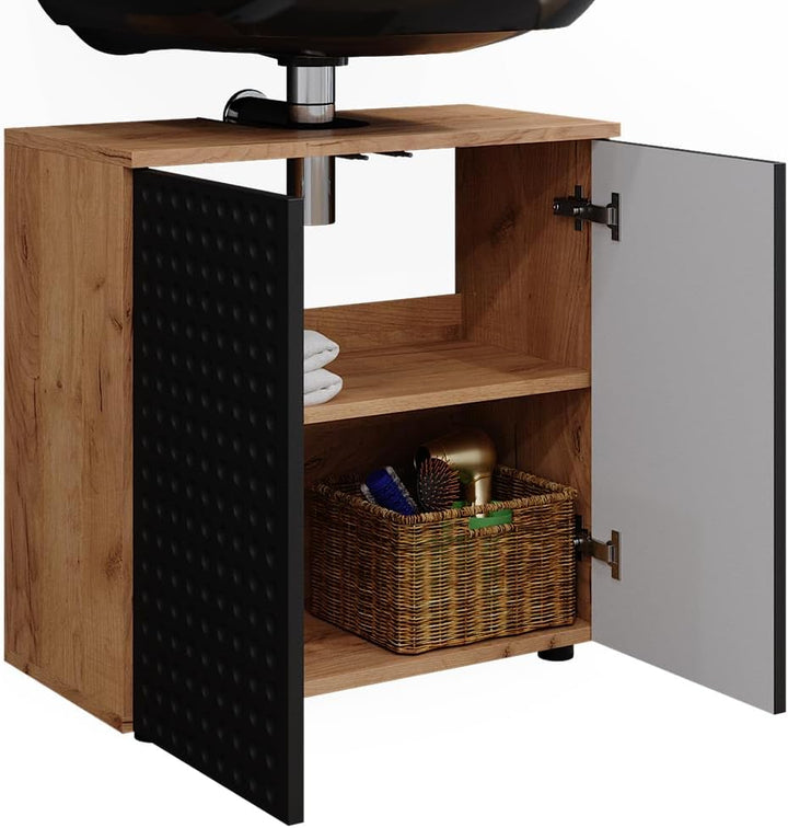Vicco Waschbeckenunterschrank Irma, Goldkraft Eiche/Anthrazit, 60 x 59 cm Anthrazit Gepunktet Waschb