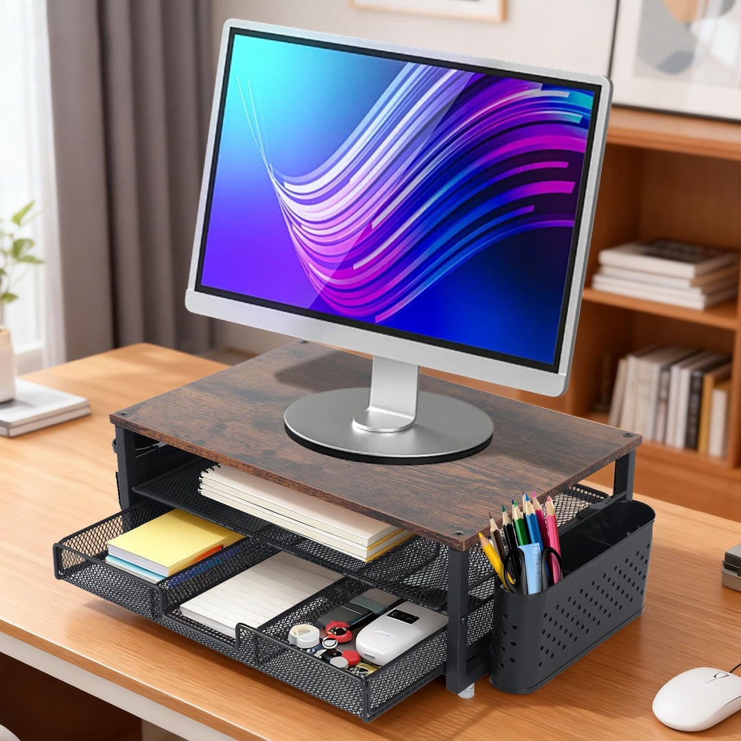TWSOUL Monitorständer, Schreibtisch Organizer mit Schublade und Stifthalter, Arbeitsplatz Organizer,