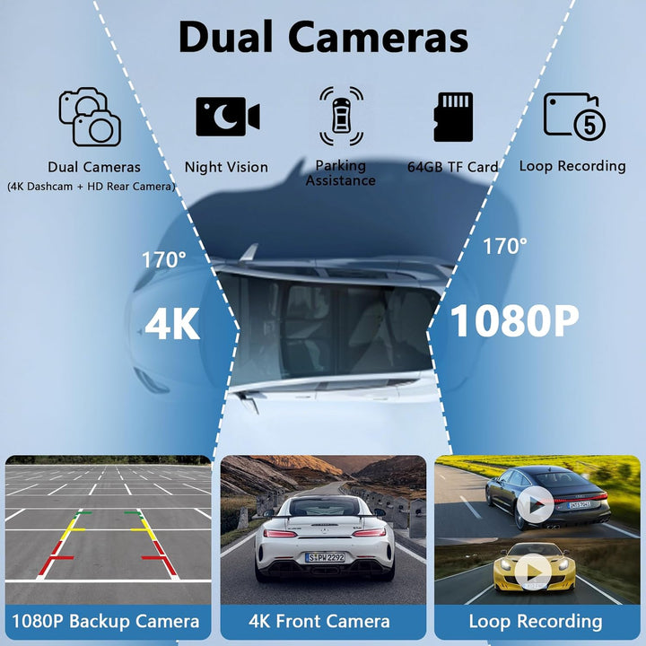 10,26 Zoll Apple Carplay Display &amp; Android Auto Display mit 4K Dashcam/Rückfahrkamera 1080P HD/Bluet