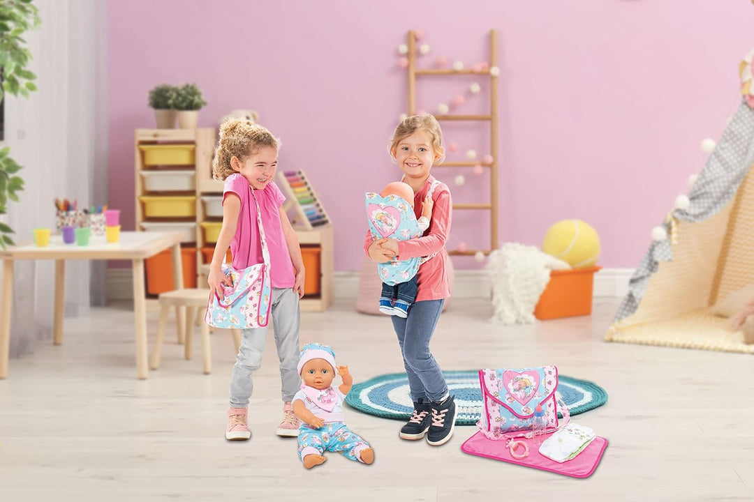 Heless 978 - Zubehör für Puppen, Wickeltasche im Design Einhorn Emil und Fee Emma mit viel Zubehör
