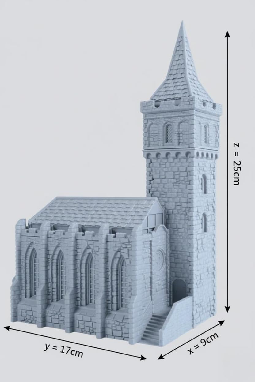 Gotische Dorfkirche Bausatz – 28mm Gelände Miniatur Gebäude aus PLA, 3D-Druck Kirche &amp; Kapelle Scatt