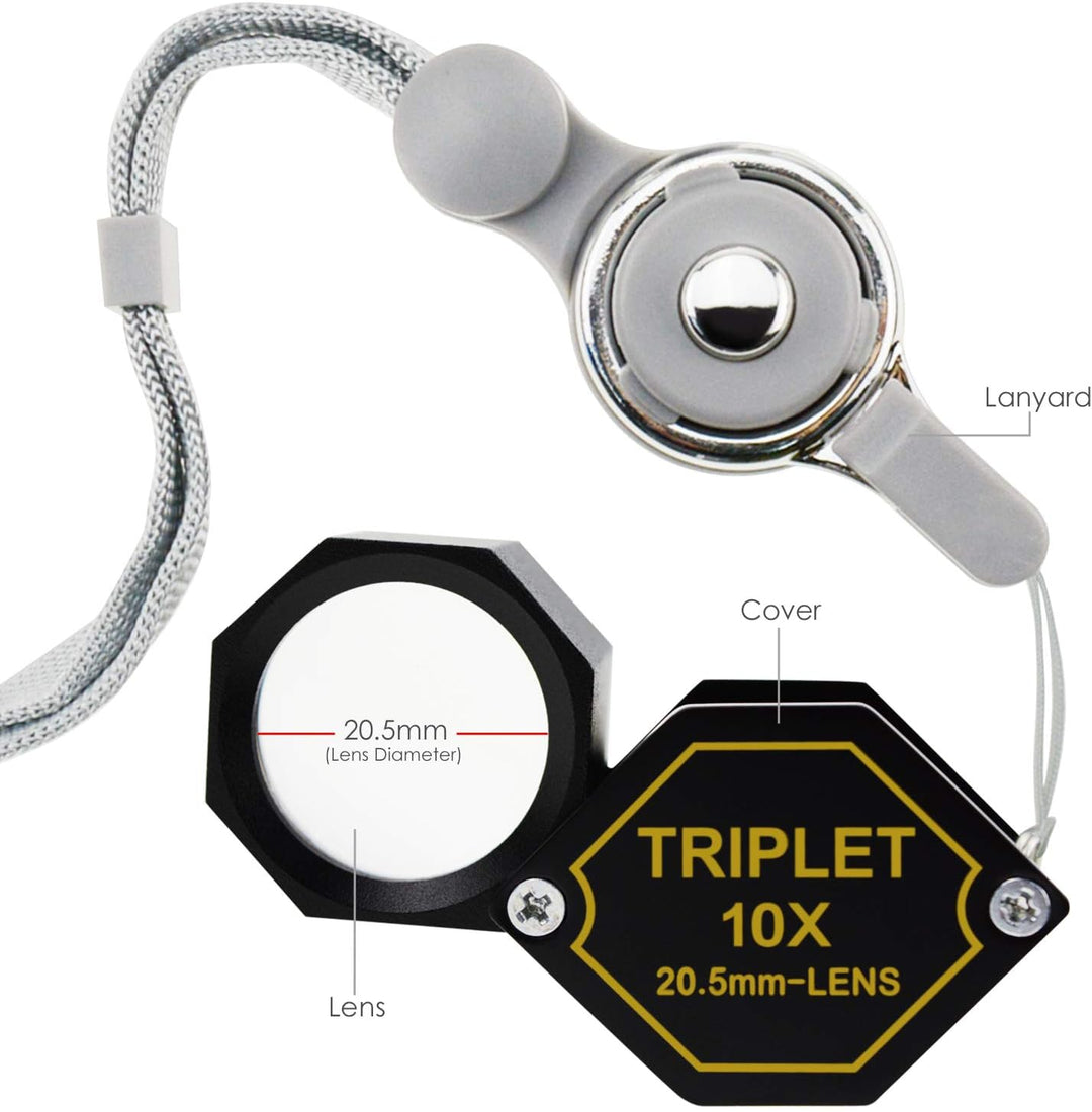 10-fache Vergrösserung Schmucklupe, 20,5-mm-Tripletlinse Achromatisches optisches Glas Metall