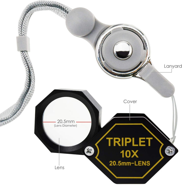 10-fache Vergrösserung Schmucklupe, 20,5-mm-Tripletlinse Achromatisches optisches Glas Metall