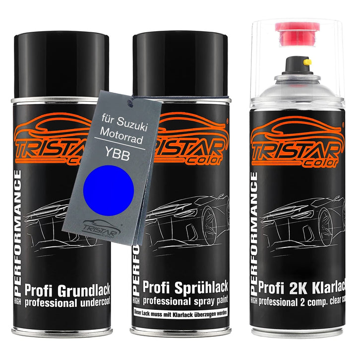 TRISTARcolor Motorradlack 2K Spraydosen Set für Suzuki Motorrad YBB Blue Perl Grundlack Basislack 2