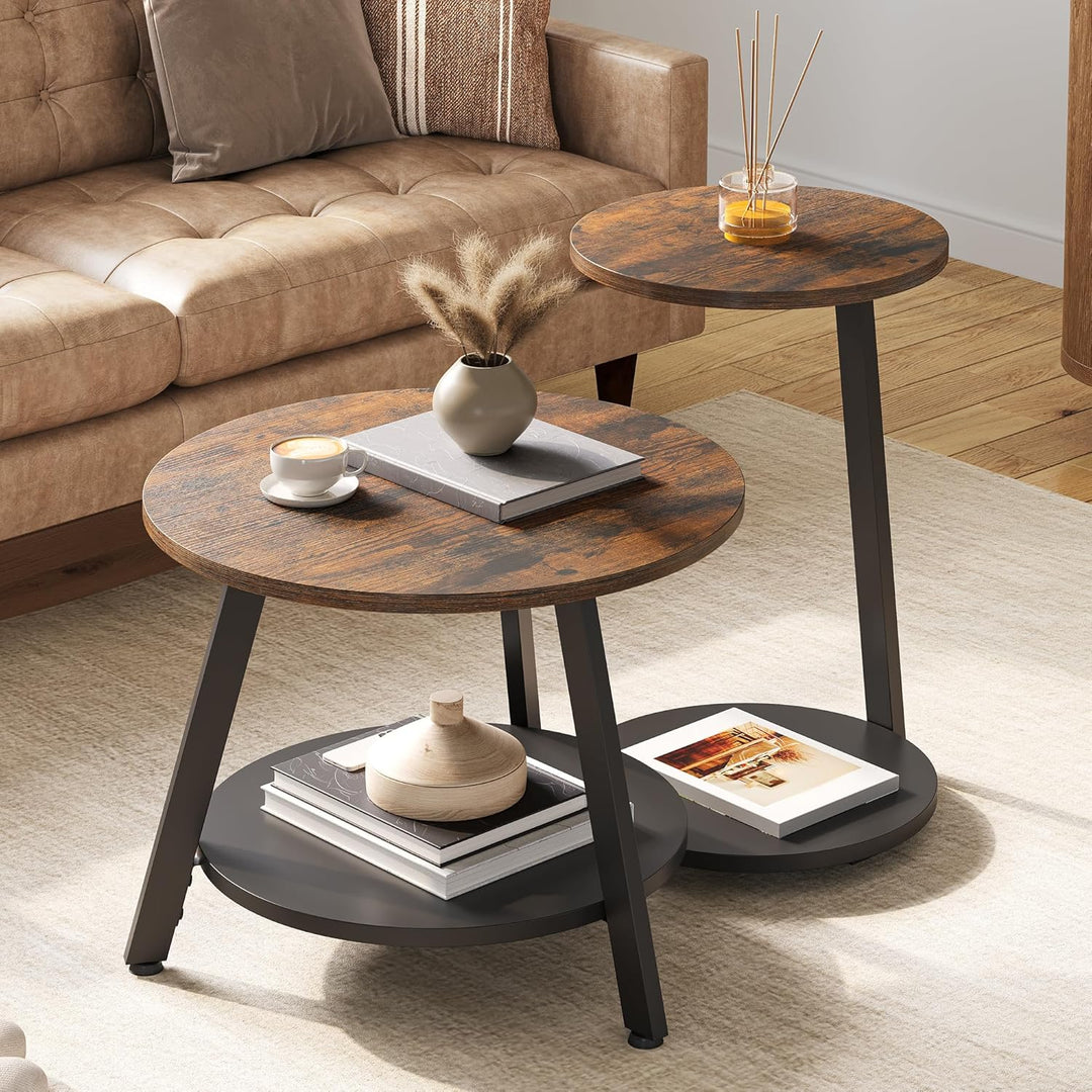 YITAHOME 2er Set Couchtisch Set Rund, Wohnzimmertisch mit Stauraum, Beistelltisch 2er Set Stapelbar