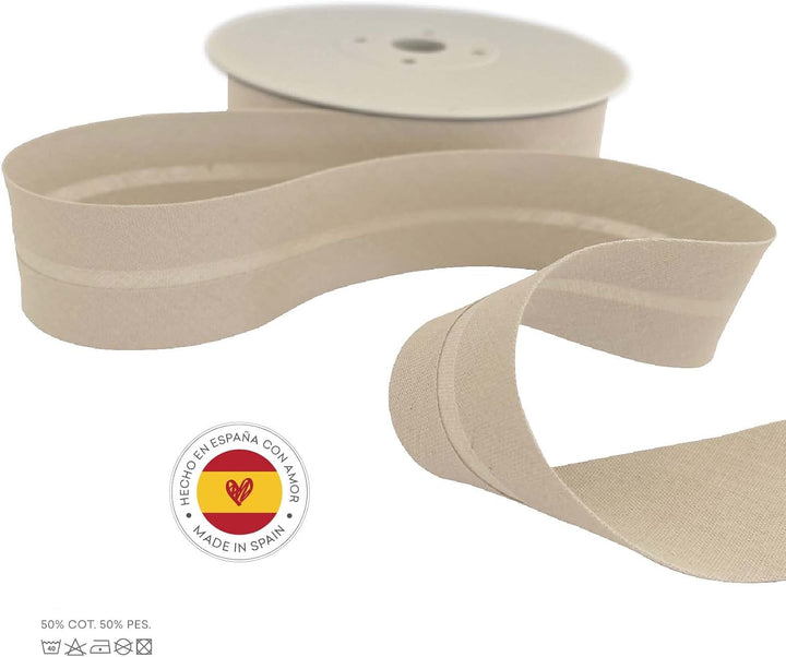 TEXTEX = 20 mm Breites Schrägband. 50% Baumwolle und 50% Polyester. Stück von 10m - (Beige) 20mm Bei