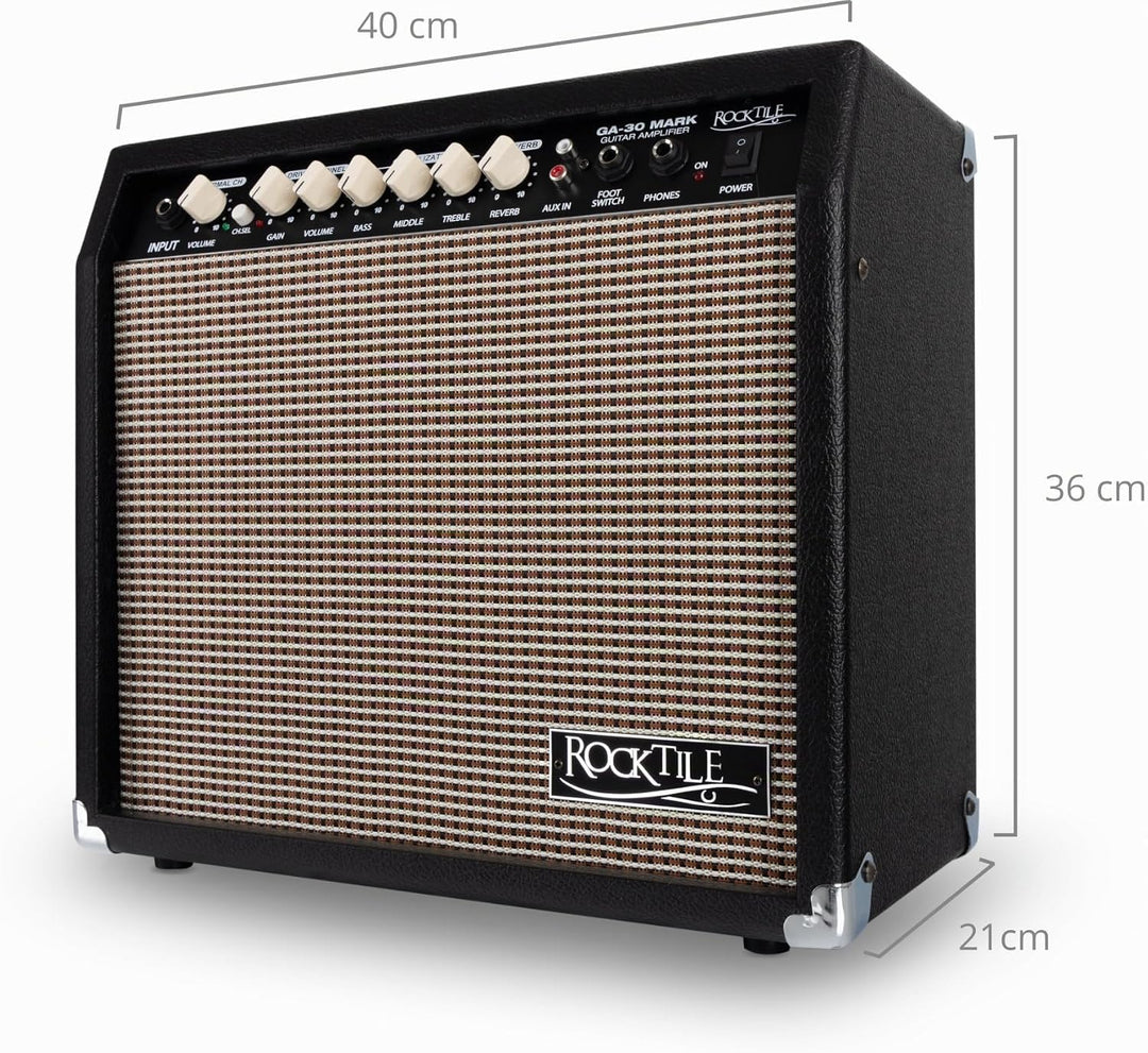 Rocktile GA-30 Mark Gitarrenverstärker (30 Watt Gitarrencombo, 2 Kanäle (Clean/Drive), 8" Speaker, m