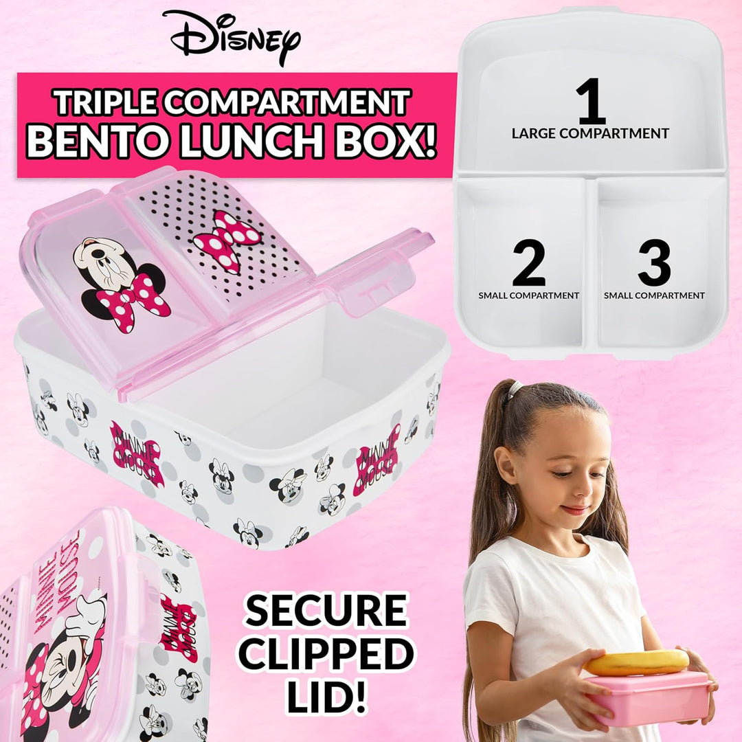 Disney Minnie Mouse Kinder Lunchbox mit Fächern und Wasserflasche für Schule und Ausflüge (Rosa), Ro