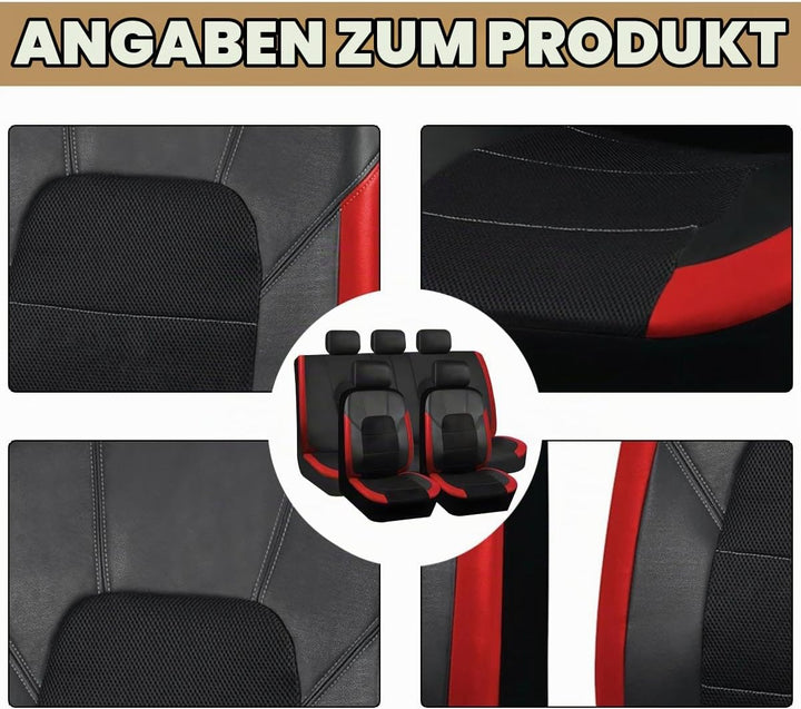 JNNJ 9 Stücke Auto Leder Sitzbezug Sets Atmungsaktiv Wasserdicht rutschfest Sitzschoner, Sitzbezüge