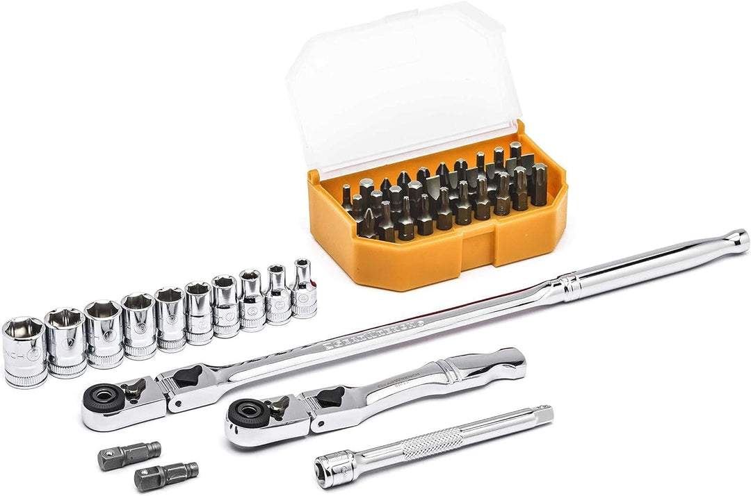 GearWrench 81032 1/4 Zoll Antrieb, 6 Punkte Standard Mechaniker Werkzeugsatz, Metrisch, 45 Teilig 45