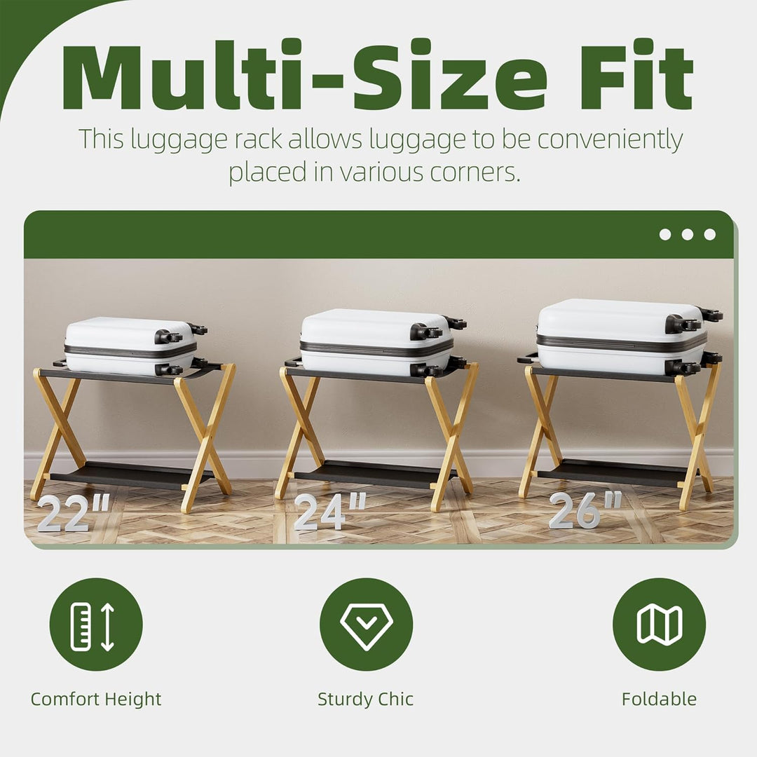 Kofferständer, faltbarer Gepäckträger aus Bambus mit Ablage für Gästezimmer, Schlafzimmer, Hotel, Cl