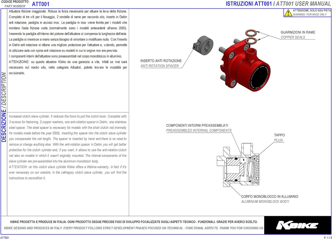 Kbike Kupplungsdruckzylinder titanium für Ducati - lebenslange Garantie