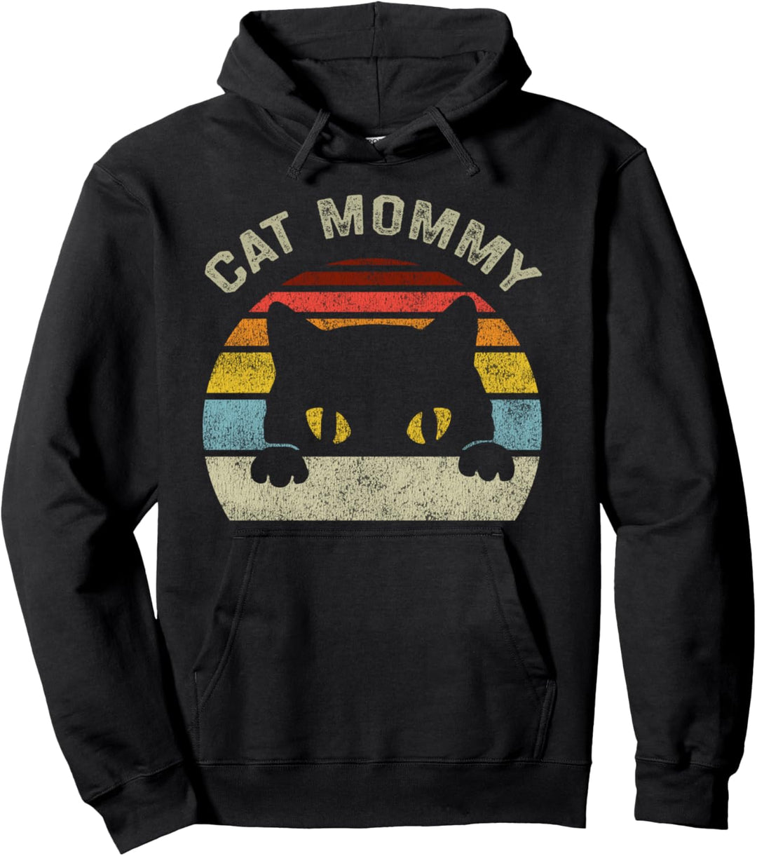 Katze Mama Frauen Vintage Retro Schwarz Katzen Mutter Muttertag Pullover Hoodie