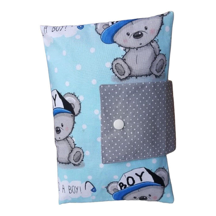 Set: Windeltasche und U-Heft-Hülle Teddy Bärchen blau grau Babygeschenk Geburt