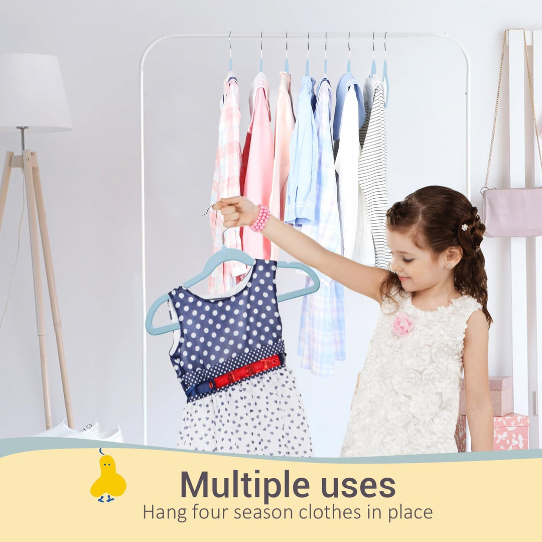 ManGotree 35cm Kinder Samt Kleiderbügel, Ultradünne Kinderkleiderbügel mit 360° Drehbarem Haken, rut