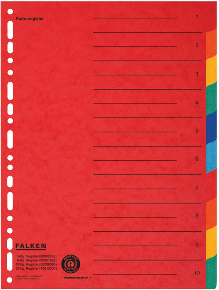 Original DINOR Ordner-Wolkenmarmor-Recycling - 10er Pack & Original Falken Karton-Register überbreit