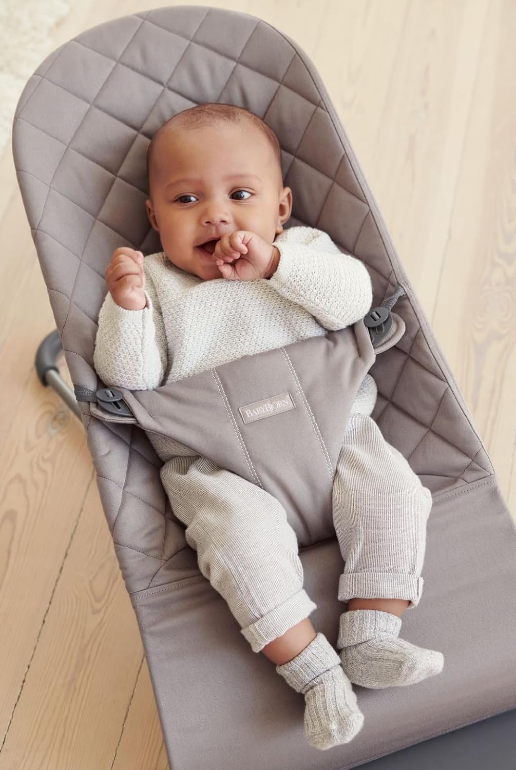 BabyBjörn Babywippe Bliss, Gewebt, Klassische Steppung, Sandgrau Sandgrau Gewebt, Klassische Steppun