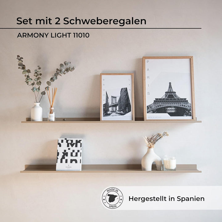 MILUKA Bilderleiste Metall Sandbeige 110 cm 2er Set – Schmales, langes Wandregal 110 x 10 cm – Bilde