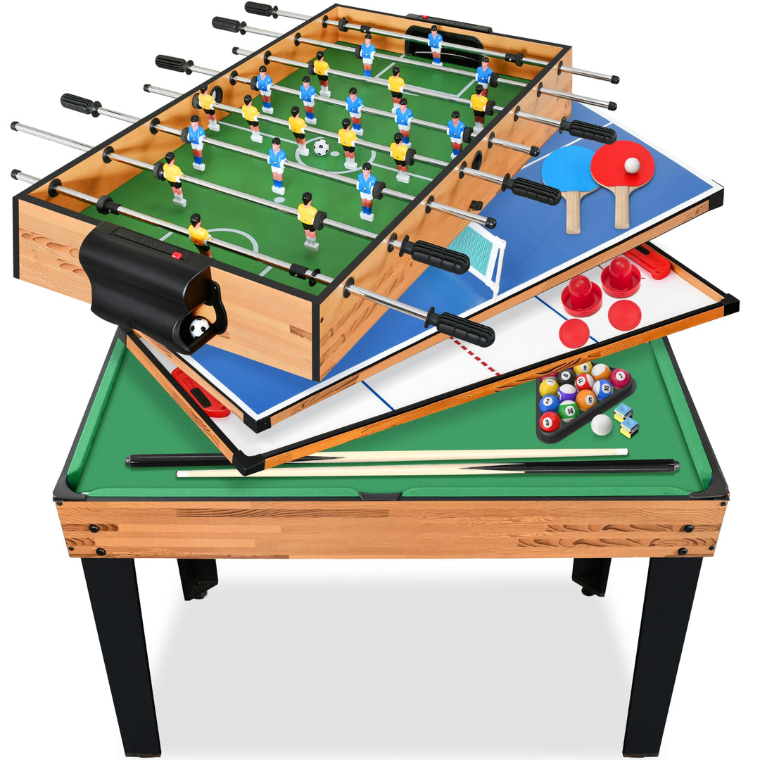 SereneLife Multifunktionstisch, Multigame Spieltisch – 4 in 1 mit Zubehör, Tischkicker, Billardtisch