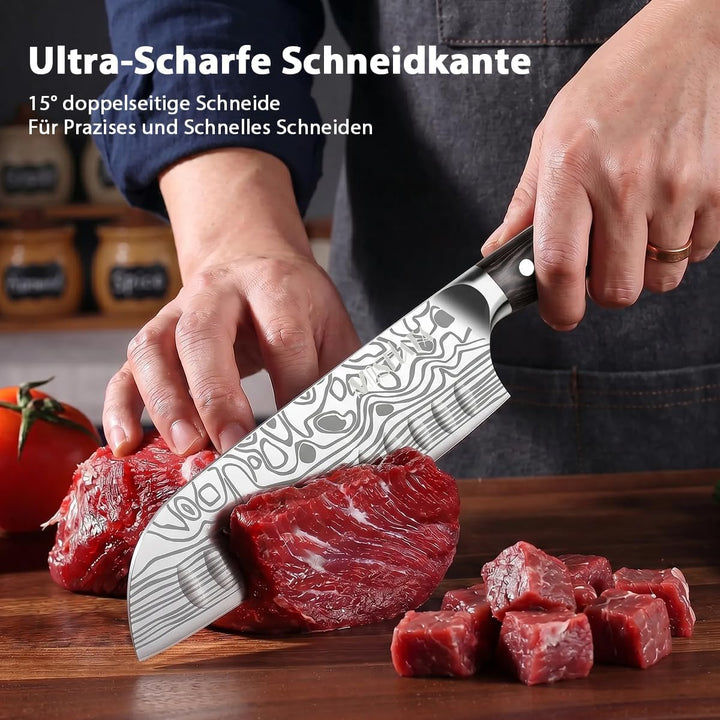 MOSFiATA Kochmesser, Santoku Messer Küchenmesser Profi Chefmesser Allzweckmesser Aus Rostfreiem Stah