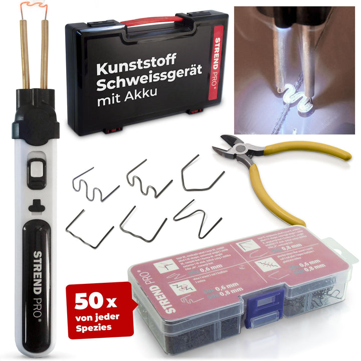 STREND PRO Kunststoff Schweissgerät Akku | Kunststoff Reparaturset mit 300PCS Heftklammern, Plastik