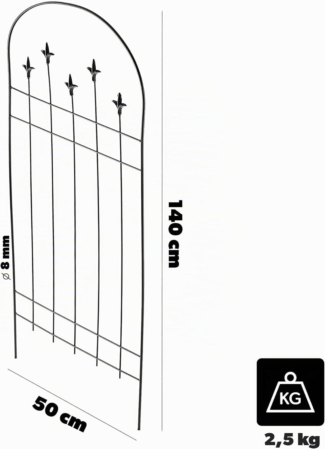 KADAX 2er Set Metall Rankgitter 50 x 140 cm, Kletterhilfe für Pflanzen, Rankspalier aus pulverbeschi