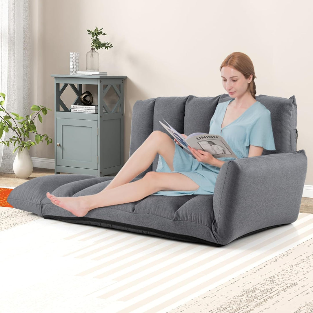 GOPLUS Bodensofa klappbar, Bodenstuhl mit 5-Positionen verstellbarem Rückenlehne & Armlehnen, gepols