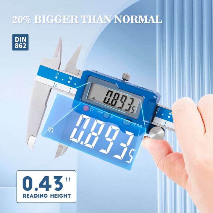 DASQUA Digitaler Messschieber 200 mm / 8 Zoll – Präzisions-Schieblehre aus Edelstahl, grosses LCD-Di