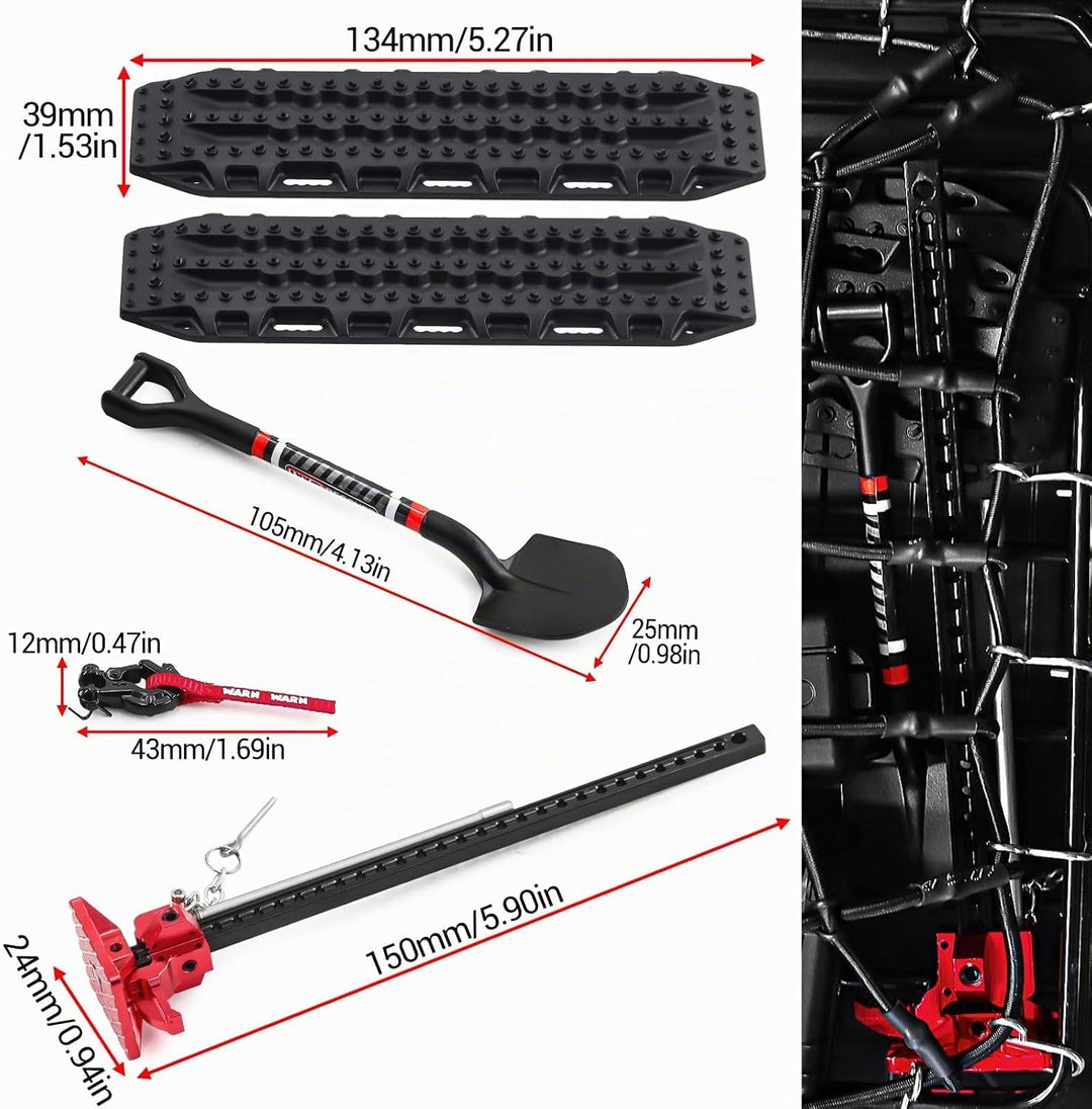 RC Crawler Zubehör, 1/10 Truck Dachträger Rc Zubehör Set 9 in 1 Tankaufbewahrungsbox, Gepäcknetz, Sc