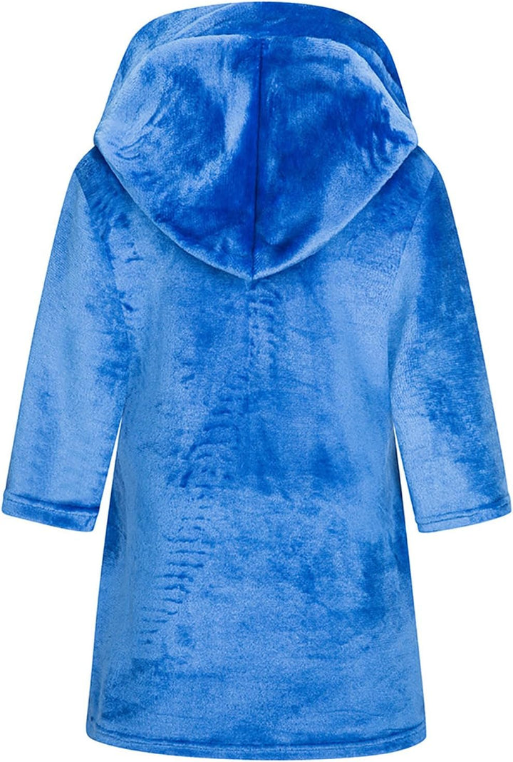 Bademantel für Mädchen, einfarbig, mit Kapuze, Flanell-Fleece-Bademantel für Jungen Königsblau 7-9 J