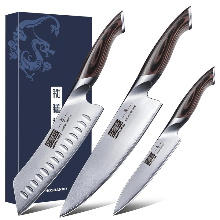 HOSHANHO Messerset 3 teilig, Küchenmesser set aus Edelstahl, Messer Kochmesser Set Professionelles m