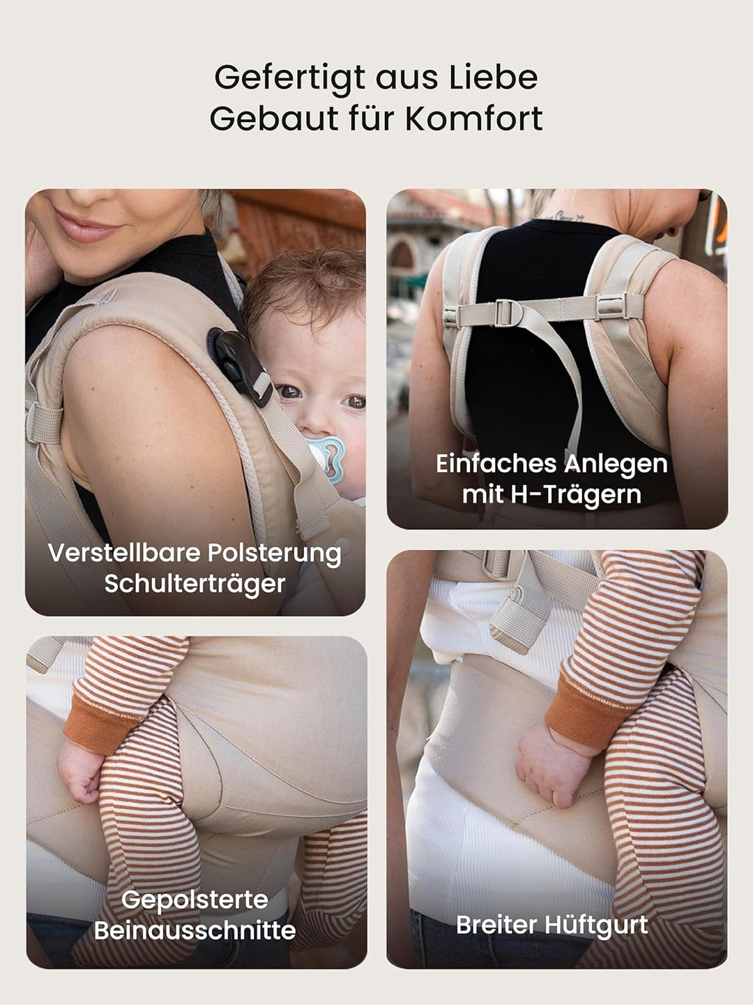 Grownsy Babytrage, Ein-Klick-Schnalle für Einfaches Anlegen, Bequemer Träger von Neugeborenem bis Kl
