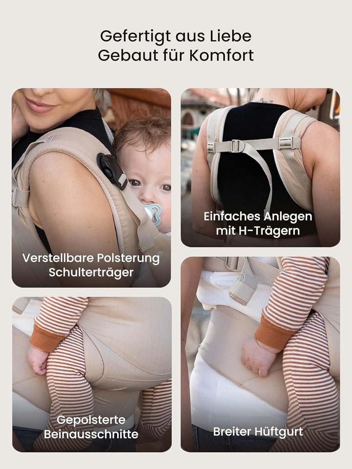 Grownsy Babytrage, Ein-Klick-Schnalle für Einfaches Anlegen, Bequemer Träger von Neugeborenem bis Kl