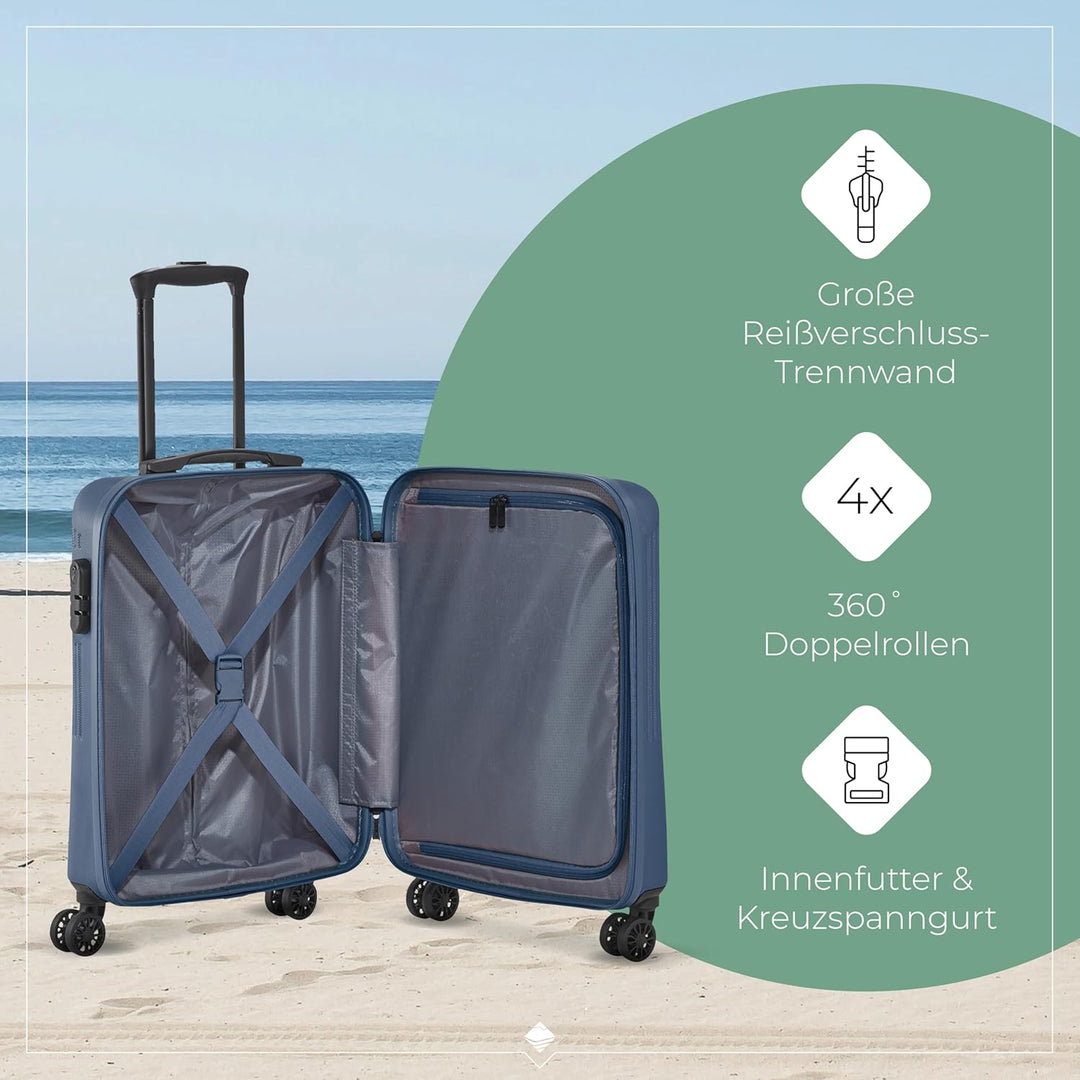 Travelite Handgepäck Trolley klein, Bali, 55x39x20 cm, 2,5 kg, Kratzfeste Hartschale, mit 4 Doppelro
