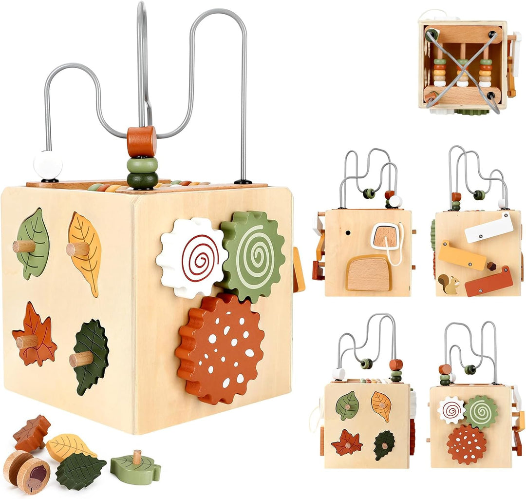 Fllkueaiy 6 in 1 Montessori Motorikwürfel Holzspielzeug Montessori Spielzeug, Montessori Spielzeug B