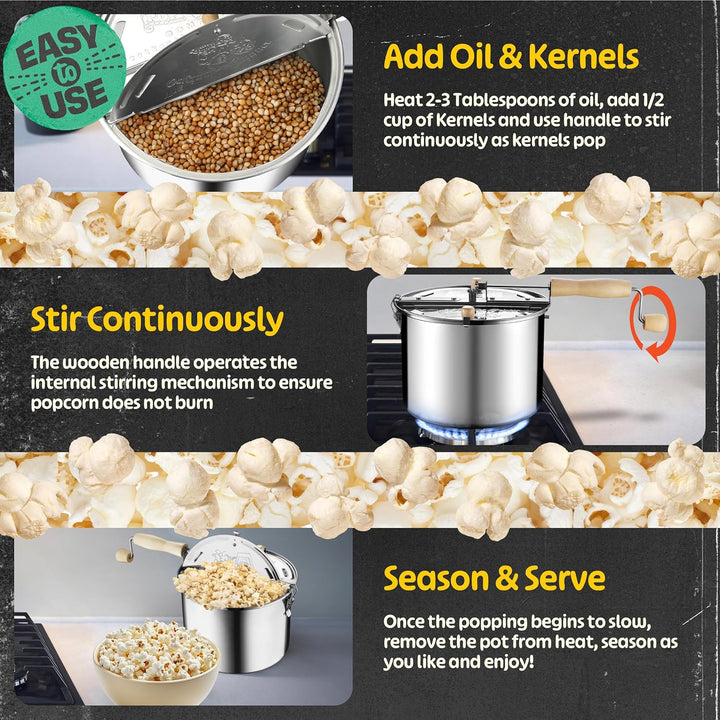 Great Northern Popcorn Original Edelstahl Herdplatte 6–1/2-quart Popcorn Popper