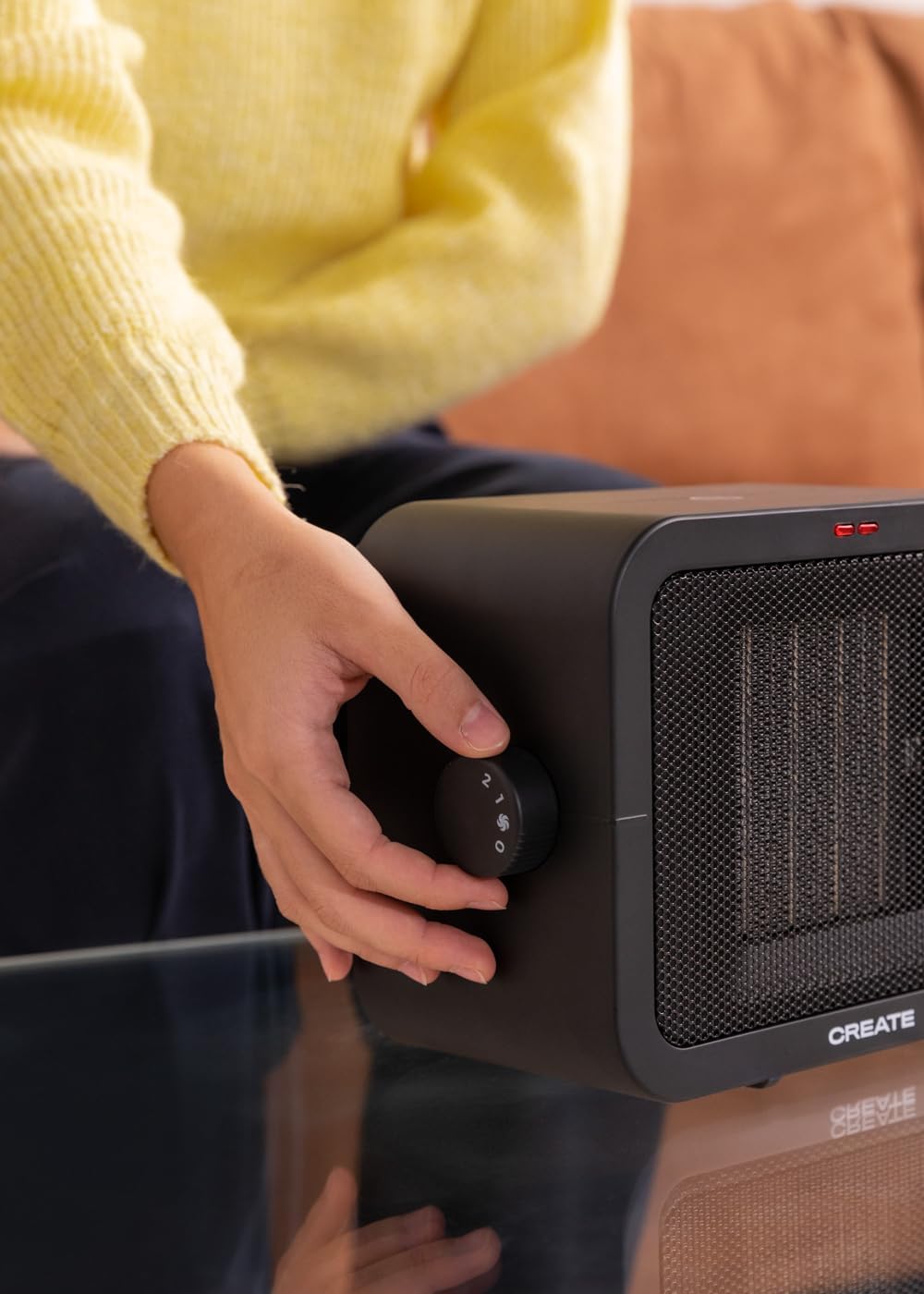 CREATE/WARM BOX/Keramik-Heizkörper Schwarz/Tragbare, Thermostat, 2 Leistungen, PTC-Heizung, Überhitz