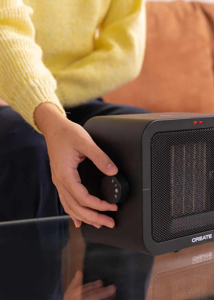 CREATE/WARM BOX/Keramik-Heizkörper Schwarz/Tragbare, Thermostat, 2 Leistungen, PTC-Heizung, Überhitz