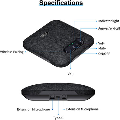 Matosio Octopus Pro Konferenzlautsprecher mit Mikrofon Bluetooth und USB, integriertes Mikrofon mit